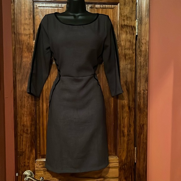 Gray & Black Velvet Detailed Long Sleeve Dress - Picture 1 of 13